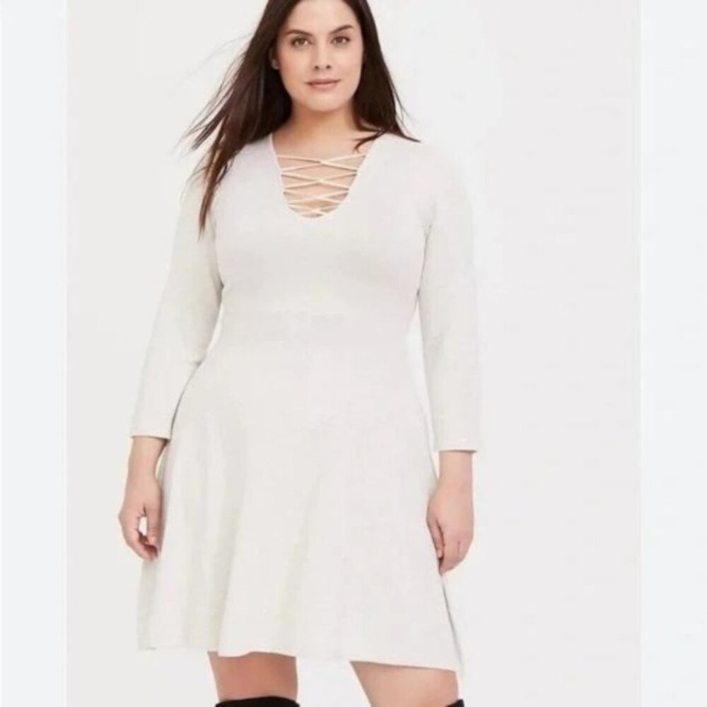 Torrid oatmeal knitted sweater skater dress cross front neckline plus size 2X